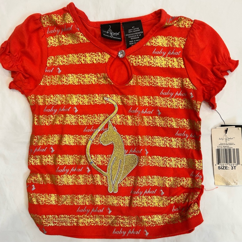 Baby Phat Red and Gold V-Neck Short Sleeve Tee